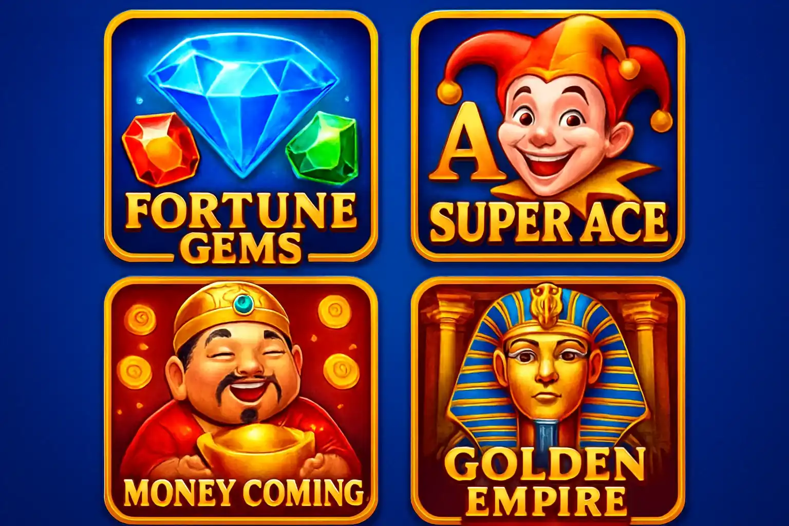 Grid of JILI and PG Soft slot game thumbnails on blue background