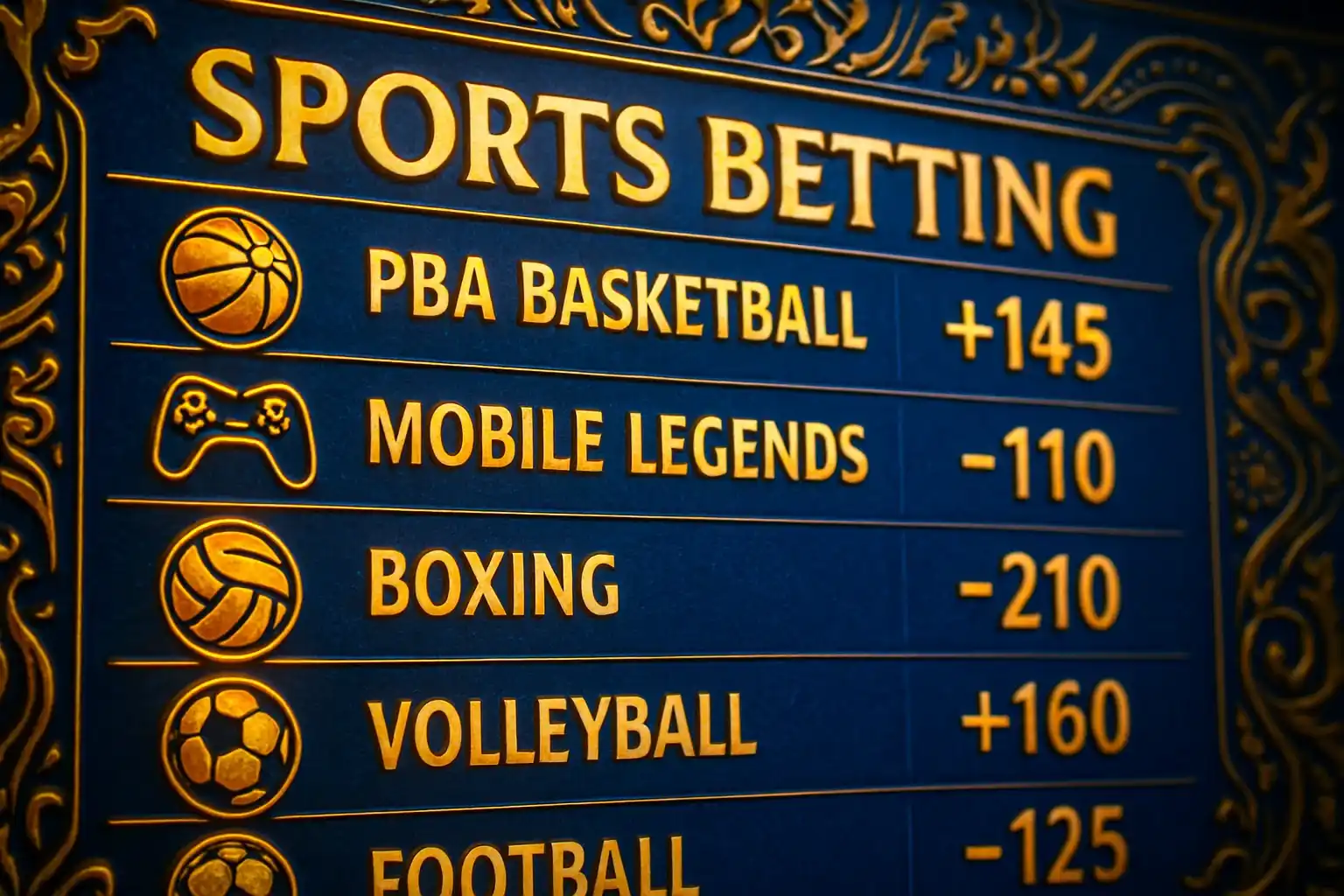 Sports betting markets with PBA, Mobile Legends, boxing, volleyball, football odds